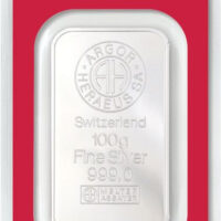 Lingotto ARGENTO 999/000 ARGOR-HERAEUS  100 Grammi.<br>SPEDIZIONE GRATUITA