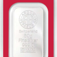 Lingotto ARGENTO 999/000 ARGOR-HERAEUS 50 Grammi.<br>SPEDIZIONE GRATUITA
